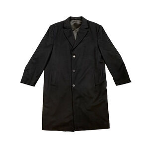 Vintage Mark Shale Overcoat Mens 46R Black Cashmere Button Up Trench Jacket